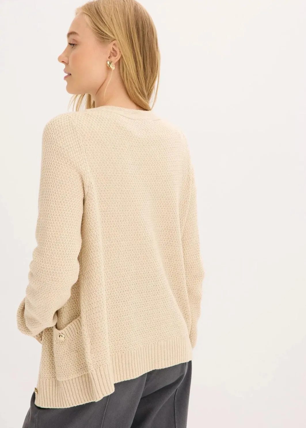Damen bonprix Bekleidung·Umstandsmode|Pullover & Strickjacken|Melange Strickjacke mit goldfarbigen Knöpfen
