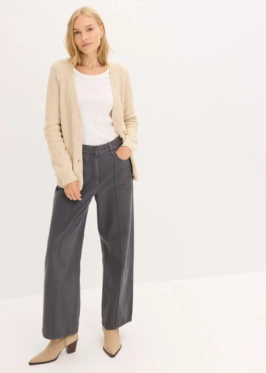 Damen bonprix Bekleidung·Umstandsmode|Pullover & Strickjacken|Melange Strickjacke mit goldfarbigen Knöpfen