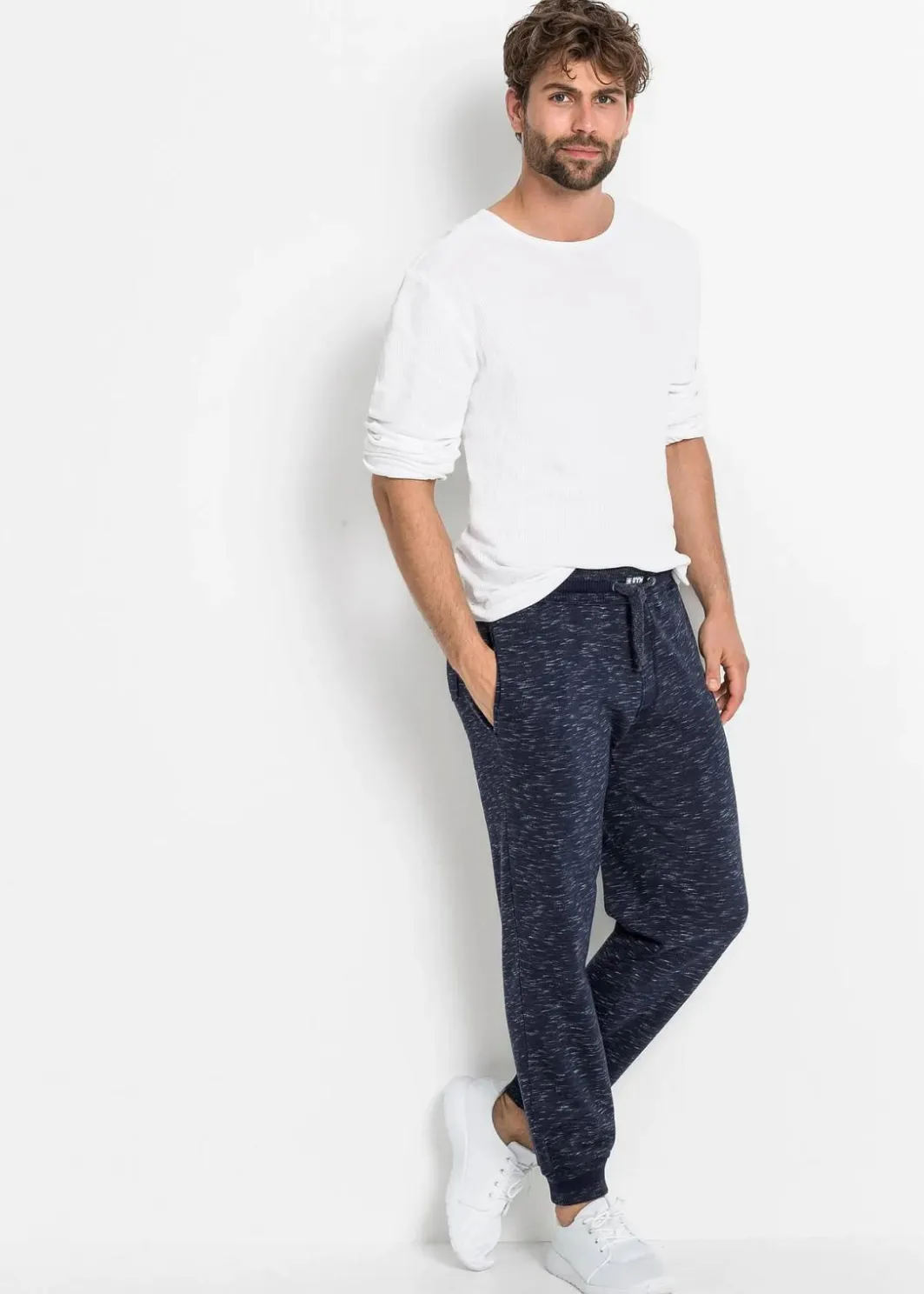 Hot melierte Jogginghose mit Rippbündchen Herren Sweat|Hosen