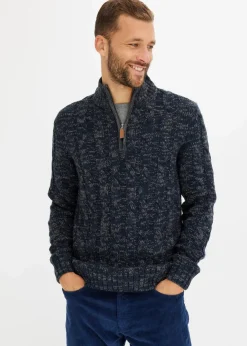 Herren bonprix Große Größen|Pullover & Strickjacken|Melierter Troyer-Pullover mit Zopfmuster