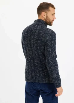 Herren bonprix Große Größen|Pullover & Strickjacken|Melierter Troyer-Pullover mit Zopfmuster