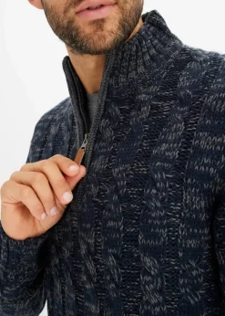 Herren bonprix Große Größen|Pullover & Strickjacken|Melierter Troyer-Pullover mit Zopfmuster