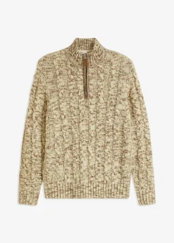 Discount Melierter Troyer-Pullover mit Zopfmuster Herren Pullover & Strickjacken|Große Größen