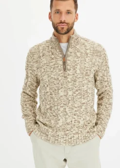 Discount Melierter Troyer-Pullover mit Zopfmuster Herren Pullover & Strickjacken|Große Größen