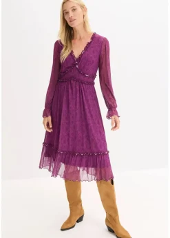 Online Midi-Jerseykleid aus Mesh Damen Bekleidung·Pullover & Strickjacken|Kleider