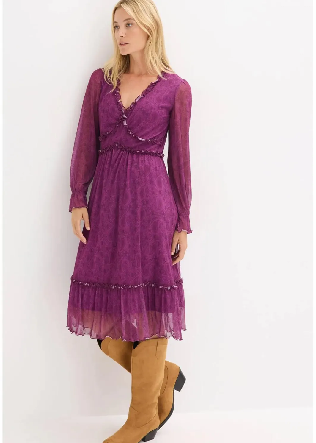 Online Midi-Jerseykleid aus Mesh Damen Bekleidung·Pullover & Strickjacken|Kleider