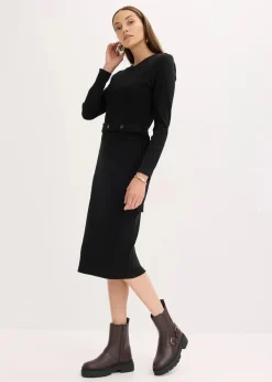 Damen bonprix Nachhaltigere Materialien|Kleider|Midikleid aus elastischem Baumwoll-Mix
