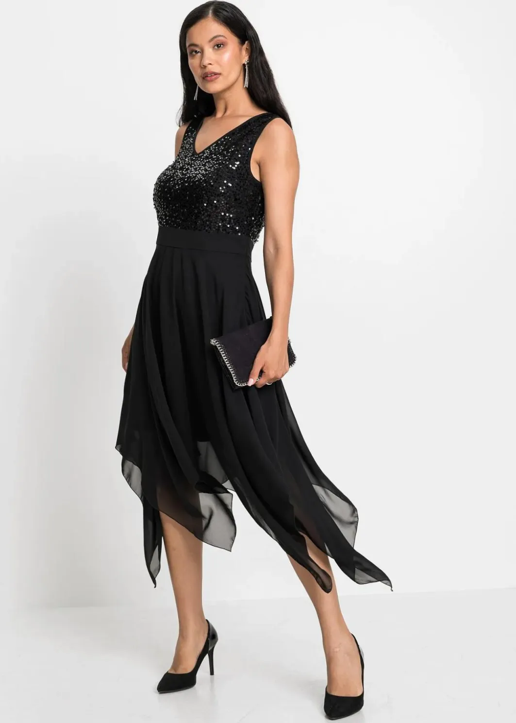 Discount Midikleid aus feinem Chiffon mit Pailletten Damen Kleider|Festliche Mode