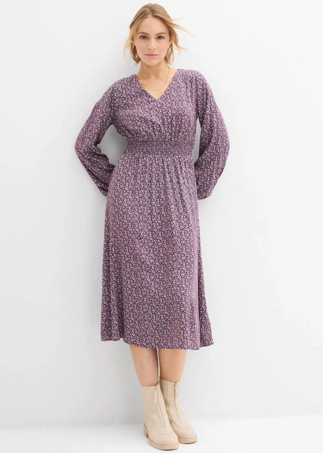Damen bonprix Kleider|Bekleidung·Pullover & Strickjacken|Midikleid aus fließender Viskose