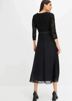 Damen bonprix Kleider|Festliche Mode|Midikleid aus leichtem Chiffon mit Spitzen-Oberteil