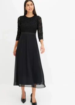 Best Midikleid aus leichtem Chiffon mit Spitzen-Oberteil Damen Kurzgrößen|Bekleidung·Pullover & Strickjacken