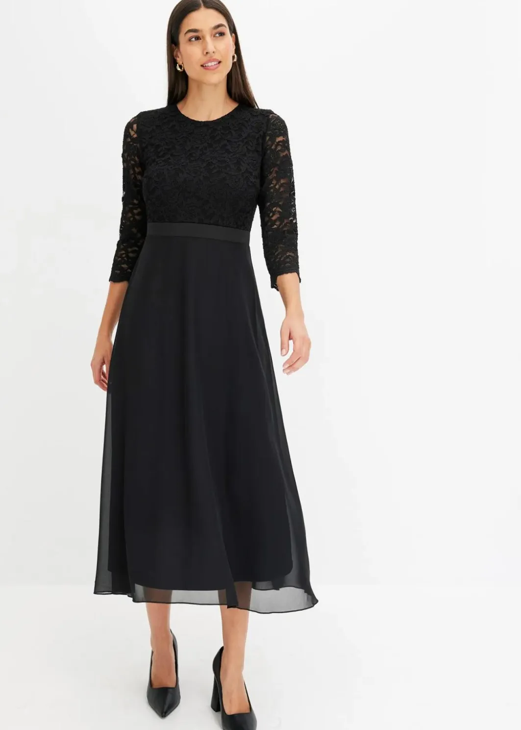 Best Midikleid aus leichtem Chiffon mit Spitzen-Oberteil Damen Kurzgrößen|Bekleidung·Pullover & Strickjacken