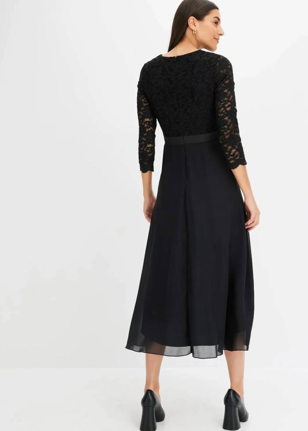 Best Midikleid aus leichtem Chiffon mit Spitzen-Oberteil Damen Kurzgrößen|Bekleidung·Pullover & Strickjacken