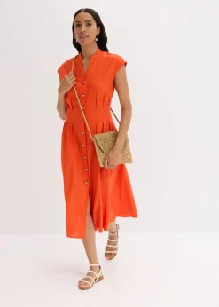 New Midikleid aus leichtem Leinen-Mix Damen Kleider|Bekleidung·Pullover & Strickjacken