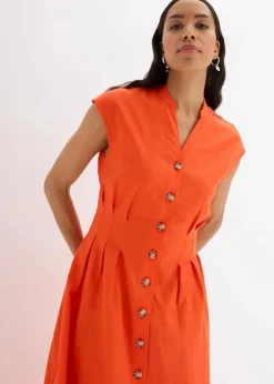 New Midikleid aus leichtem Leinen-Mix Damen Kleider|Bekleidung·Pullover & Strickjacken