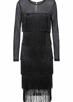 Damen bonprix Kleider|Bekleidung·Pullover & Strickjacken|Midikleid aus luftigem Mesh mit Fransen