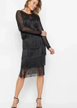 Damen bonprix Kleider|Bekleidung·Pullover & Strickjacken|Midikleid aus luftigem Mesh mit Fransen
