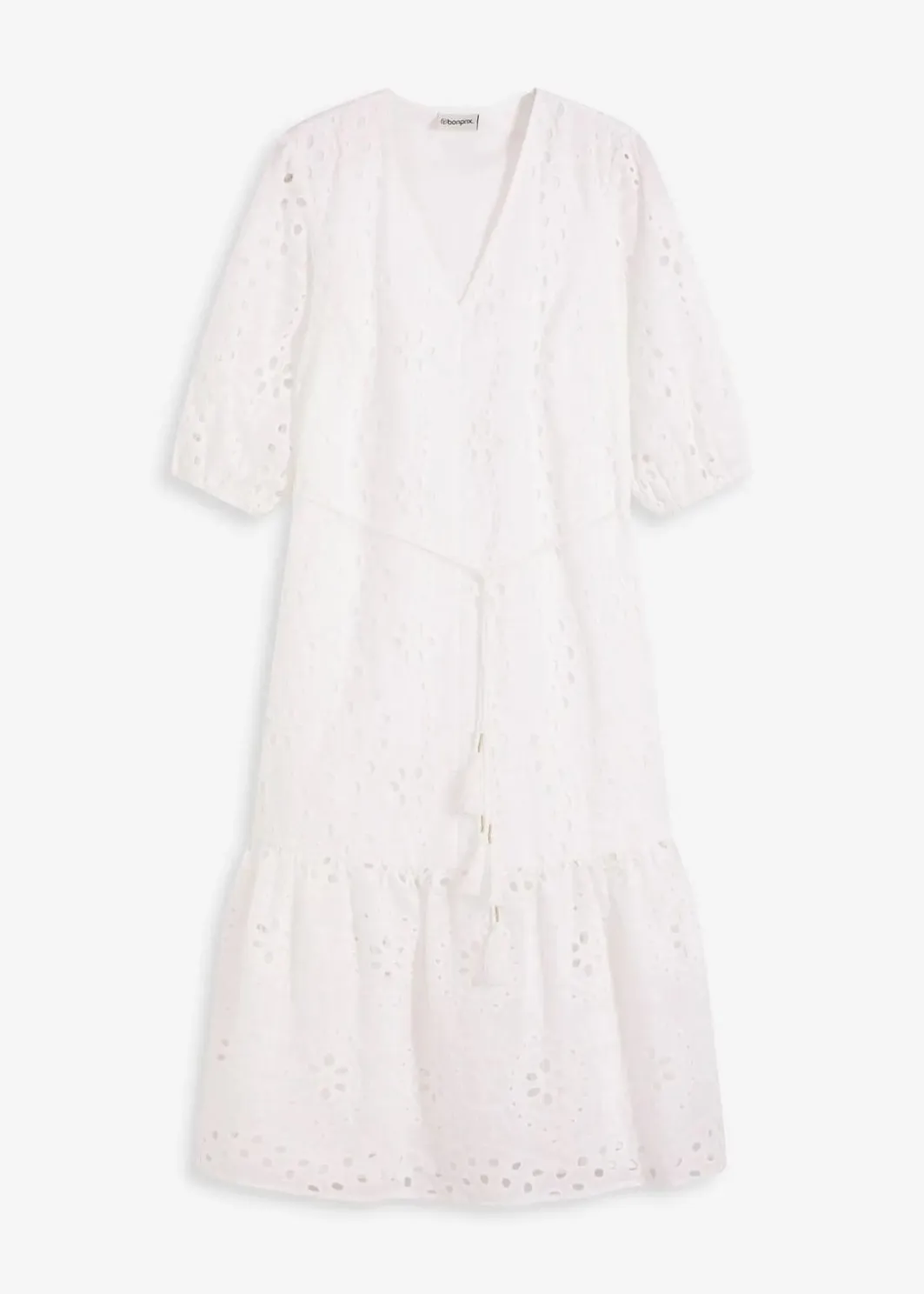 Damen bonprix Kleider|Midikleid aus reiner Baumwolle mit Lochstickerei