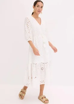 Damen bonprix Kleider|Midikleid aus reiner Baumwolle mit Lochstickerei