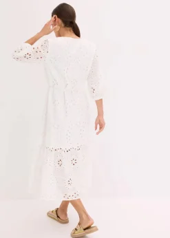 Damen bonprix Kleider|Midikleid aus reiner Baumwolle mit Lochstickerei