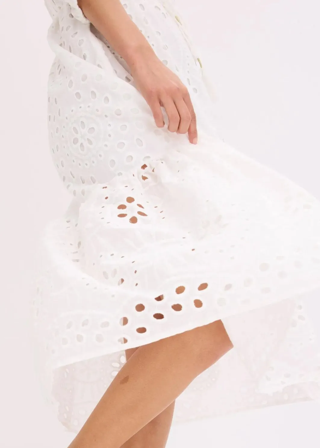 Damen bonprix Kleider|Midikleid aus reiner Baumwolle mit Lochstickerei