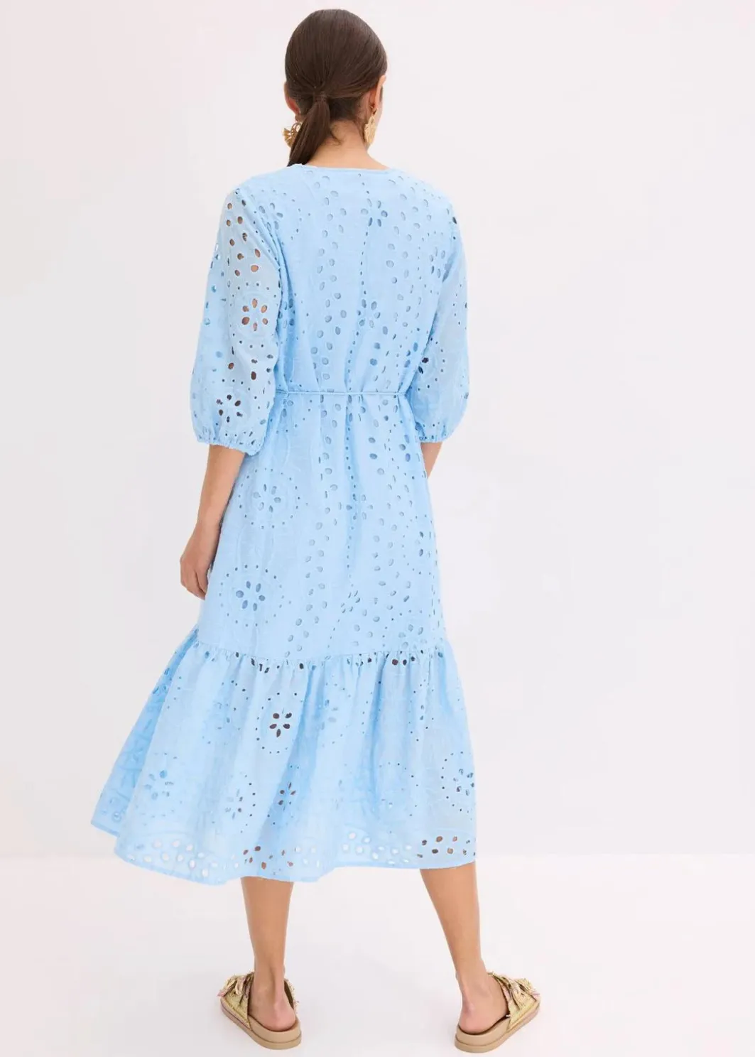 Hot Midikleid aus reiner Baumwolle mit Lochstickerei Damen Kleider