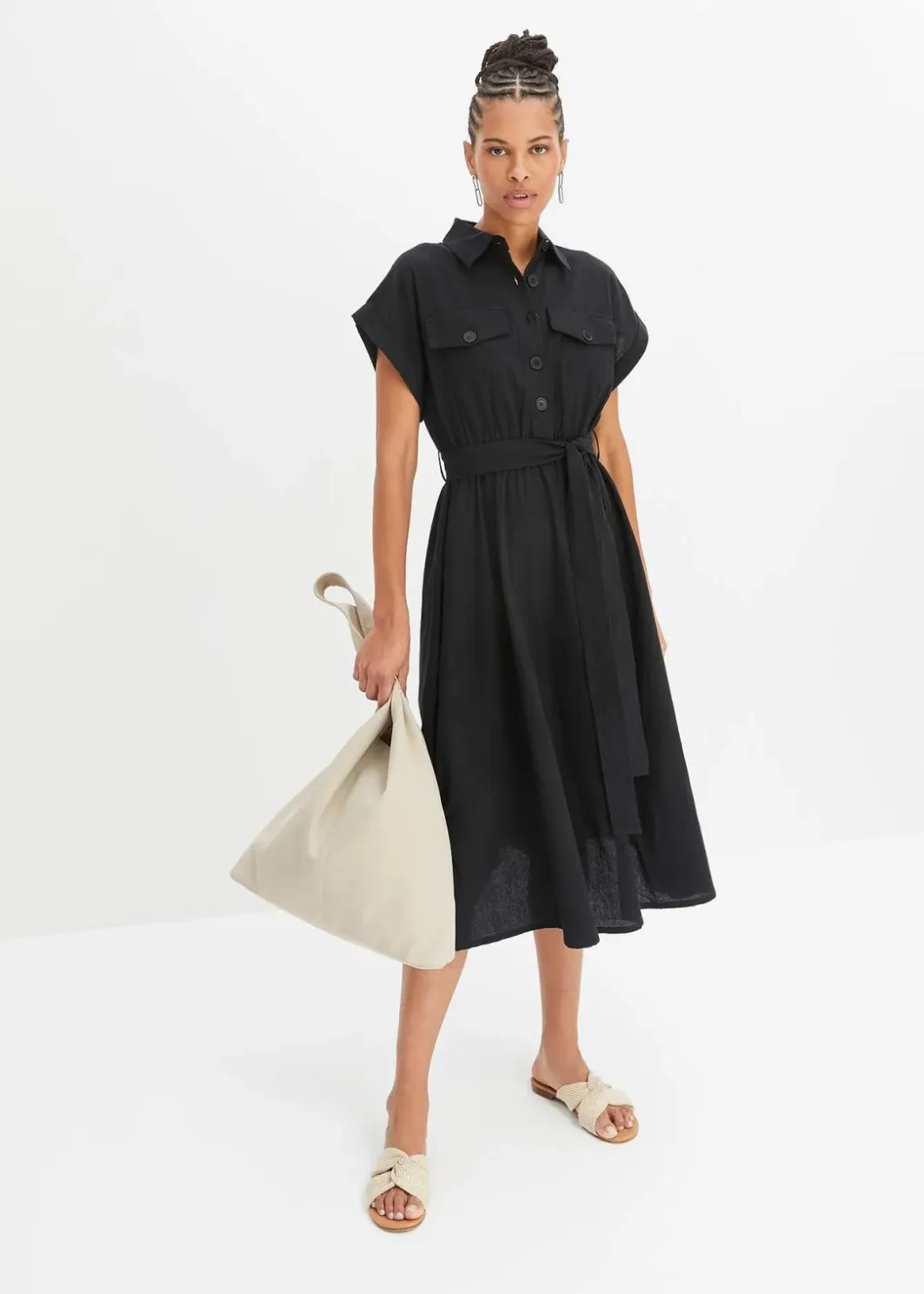 Damen bonprix Bekleidung·Pullover & Strickjacken|Kleider|Midikleid aus reiner Baumwolle