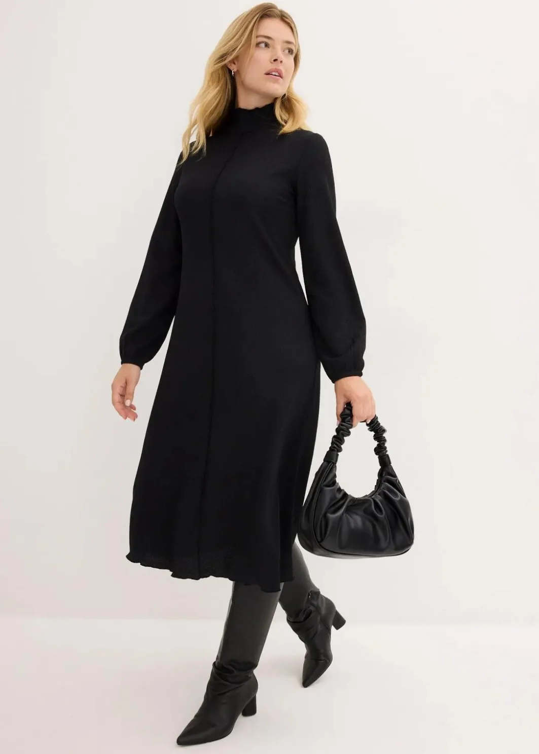 Damen bonprix Bekleidung·Pullover & Strickjacken|Nachhaltigere Materialien|Midikleid aus strukturiertem Crêpe