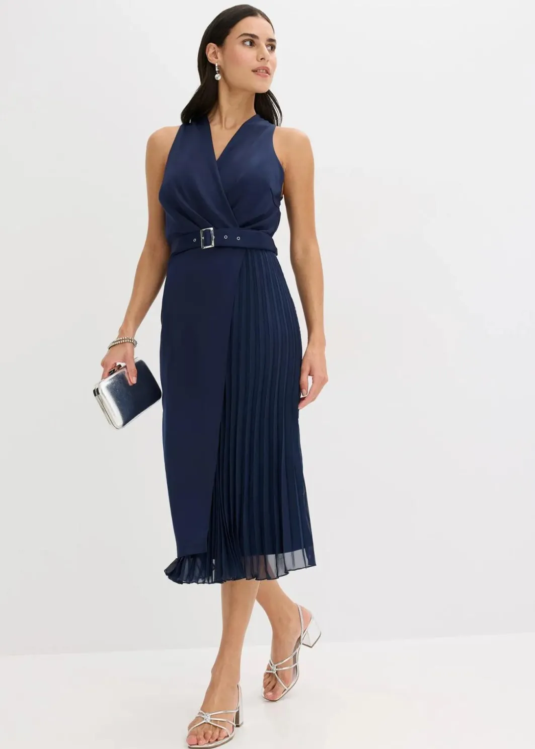 Discount Midikleid in Wickel-Optik mit Plissee-Einsatz Damen Bekleidung·Pullover & Strickjacken|Festliche Mode
