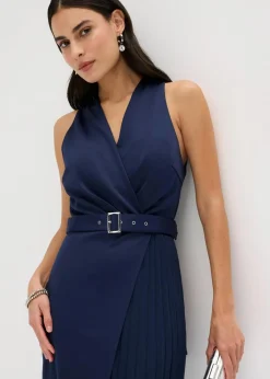 Discount Midikleid in Wickel-Optik mit Plissee-Einsatz Damen Bekleidung·Pullover & Strickjacken|Festliche Mode