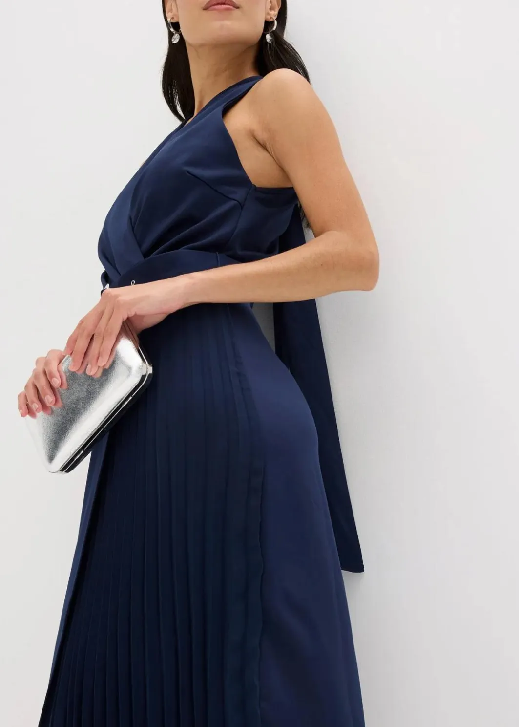 Discount Midikleid in Wickel-Optik mit Plissee-Einsatz Damen Bekleidung·Pullover & Strickjacken|Festliche Mode
