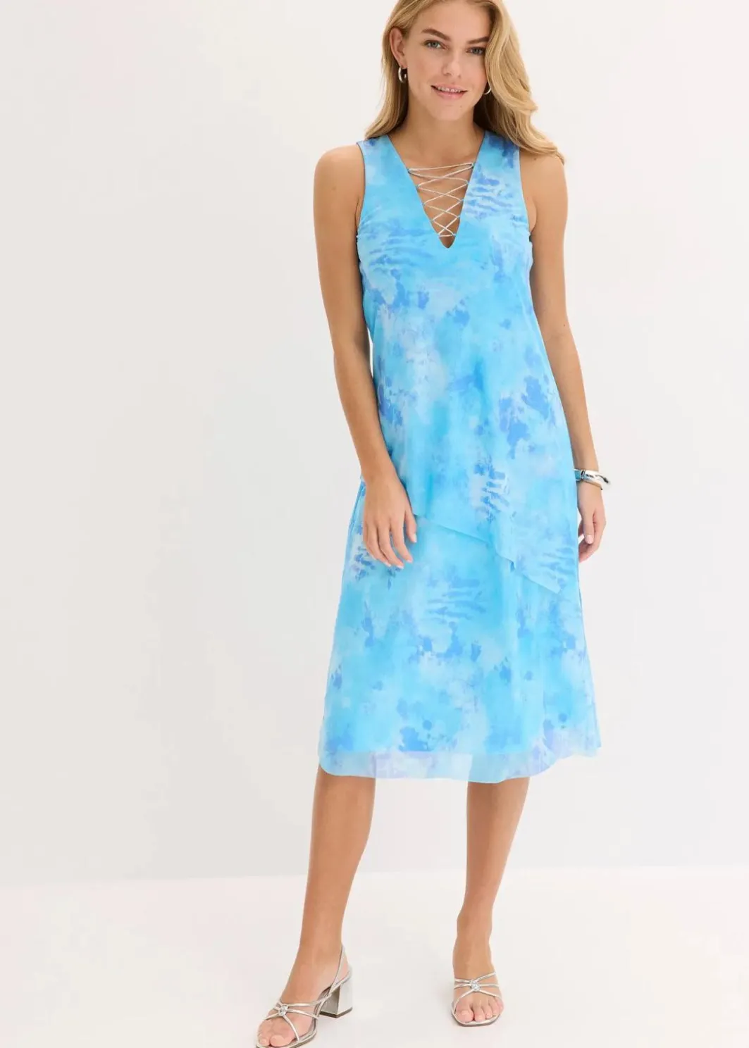 Damen bonprix Kleider|Midikleid mit Mesh und Glitzerschnürung
