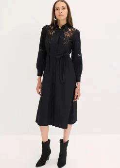 Sale Midikleid mit Spitzeneinsatz aus Baumwolle Damen Kleider