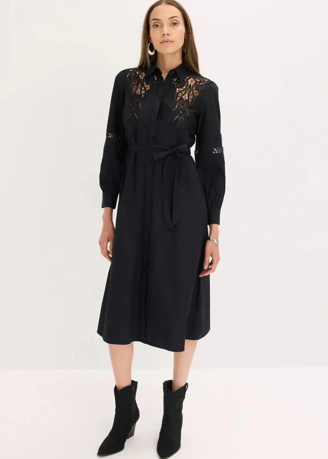 Sale Midikleid mit Spitzeneinsatz aus Baumwolle Damen Kleider
