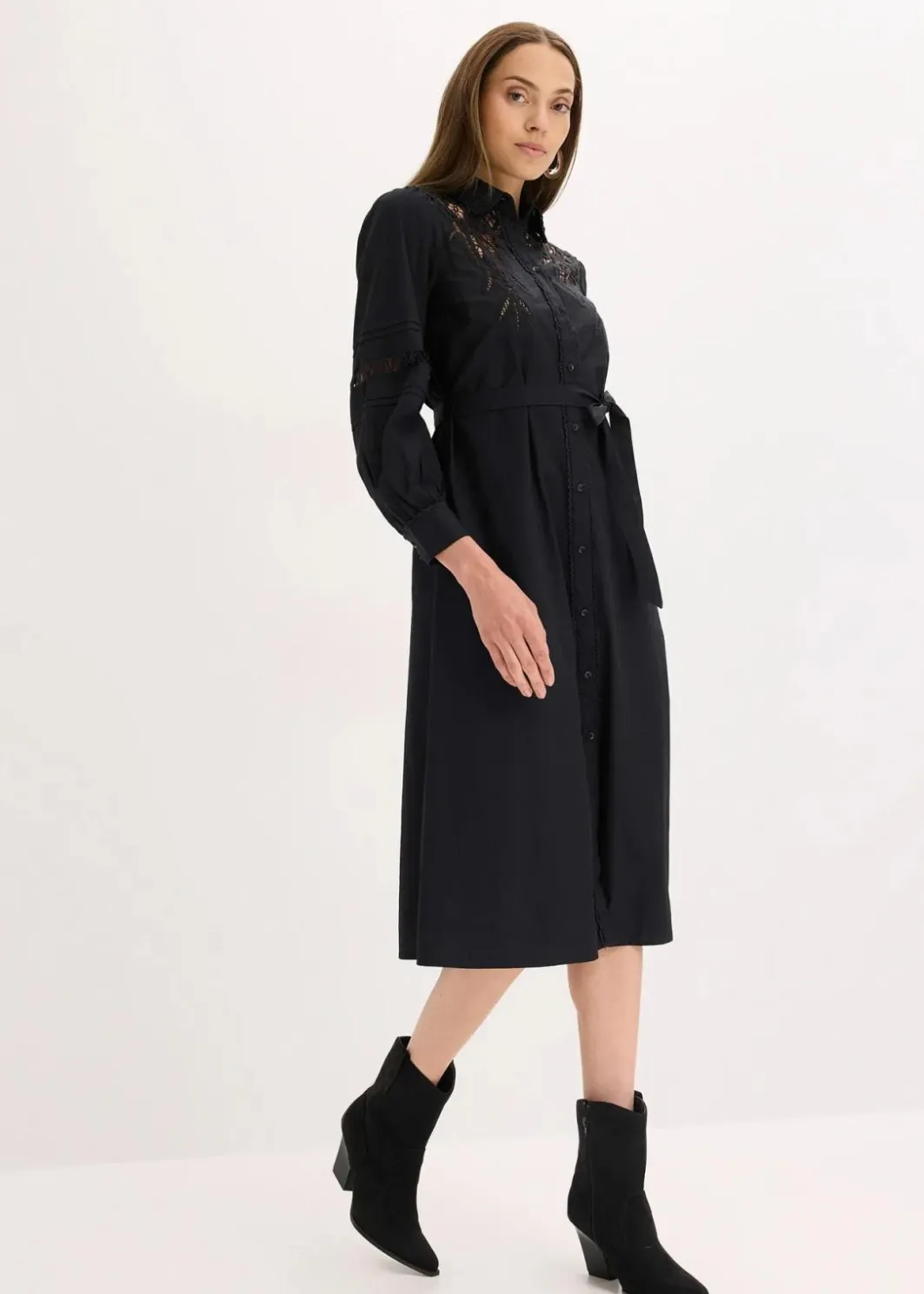 Sale Midikleid mit Spitzeneinsatz aus Baumwolle Damen Kleider