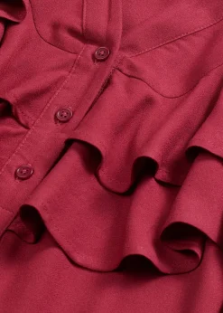 Damen bonprix Kleider|Bekleidung·Pullover & Strickjacken|Midikleid mit Volants aus strukturiertem Crêpe