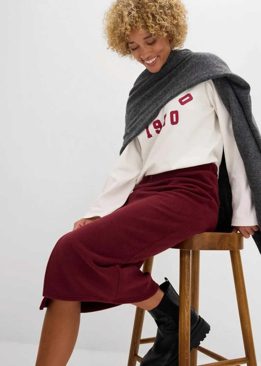 Damen bonprix Röcke|Zweiteiler & Sets|Midirock aus Polarfleece