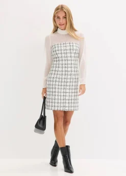 Damen bonprix Bekleidung·Pullover & Strickjacken|Minikleid aus Bouclé mit Chiffon Ärmeln