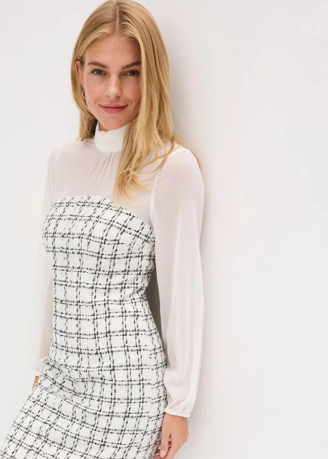 Damen bonprix Bekleidung·Pullover & Strickjacken|Minikleid aus Bouclé mit Chiffon Ärmeln