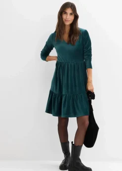 Damen bonprix Kleider|Bekleidung·Pullover & Strickjacken|Minikleid aus elastischen Samt