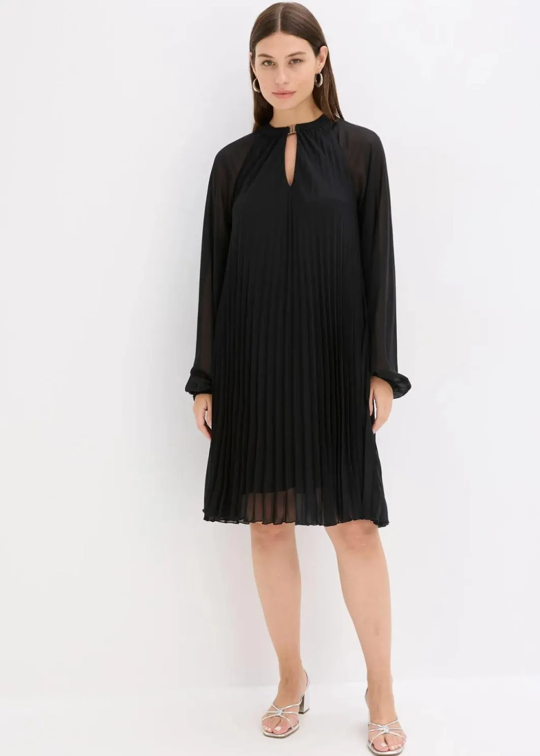 Damen bonprix Kleider|Festliche Mode|Minikleid aus feinem Chiffon mit Plisseé