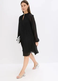 Damen bonprix Kleider|Festliche Mode|Minikleid aus feinem Chiffon mit Plisseé