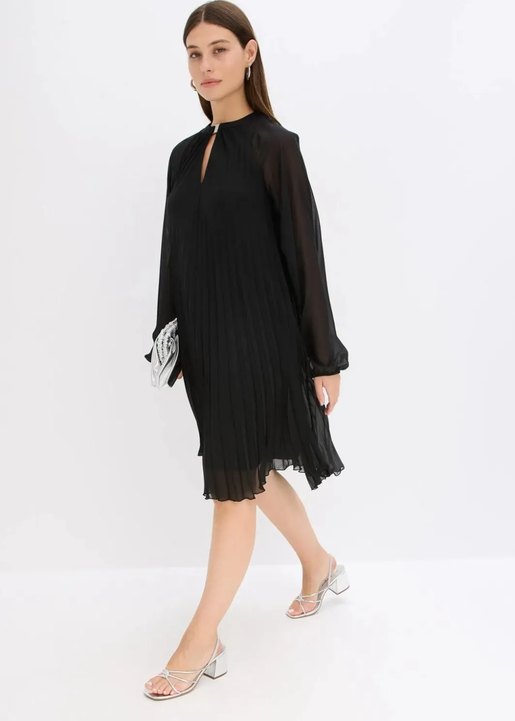 Damen bonprix Kleider|Festliche Mode|Minikleid aus feinem Chiffon mit Plisseé