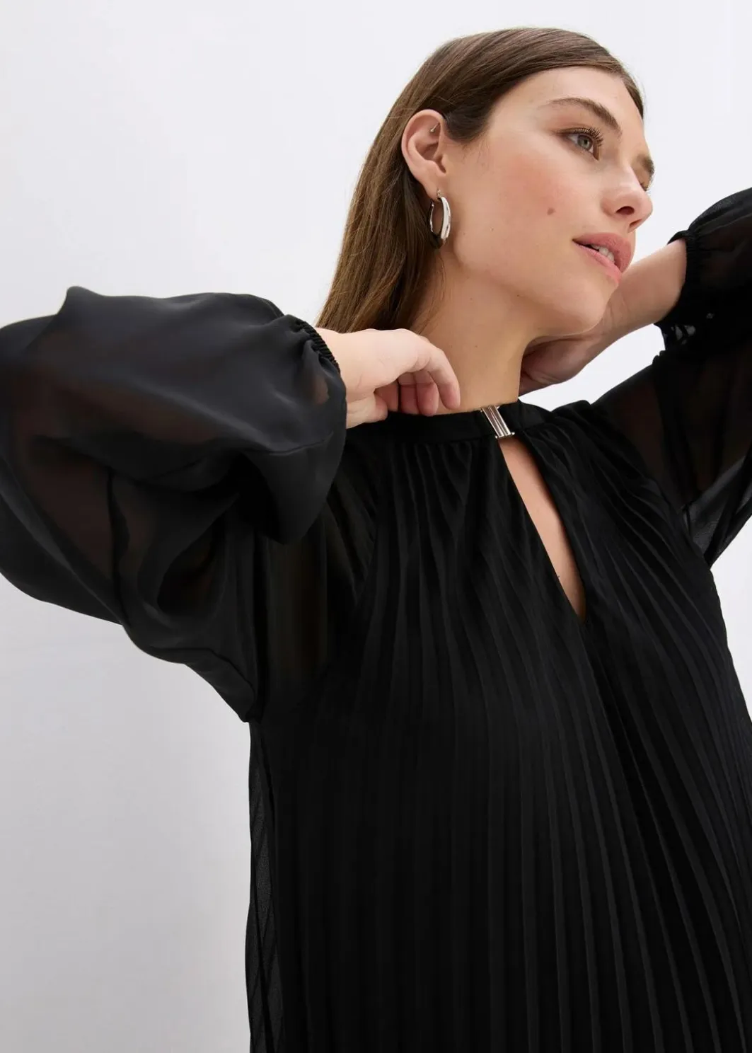 Damen bonprix Kleider|Festliche Mode|Minikleid aus feinem Chiffon mit Plisseé