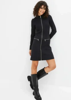 Damen bonprix Nachhaltigere Materialien|Kleider|Minikleid aus Punto di Roma mit Reißveschlussdetail