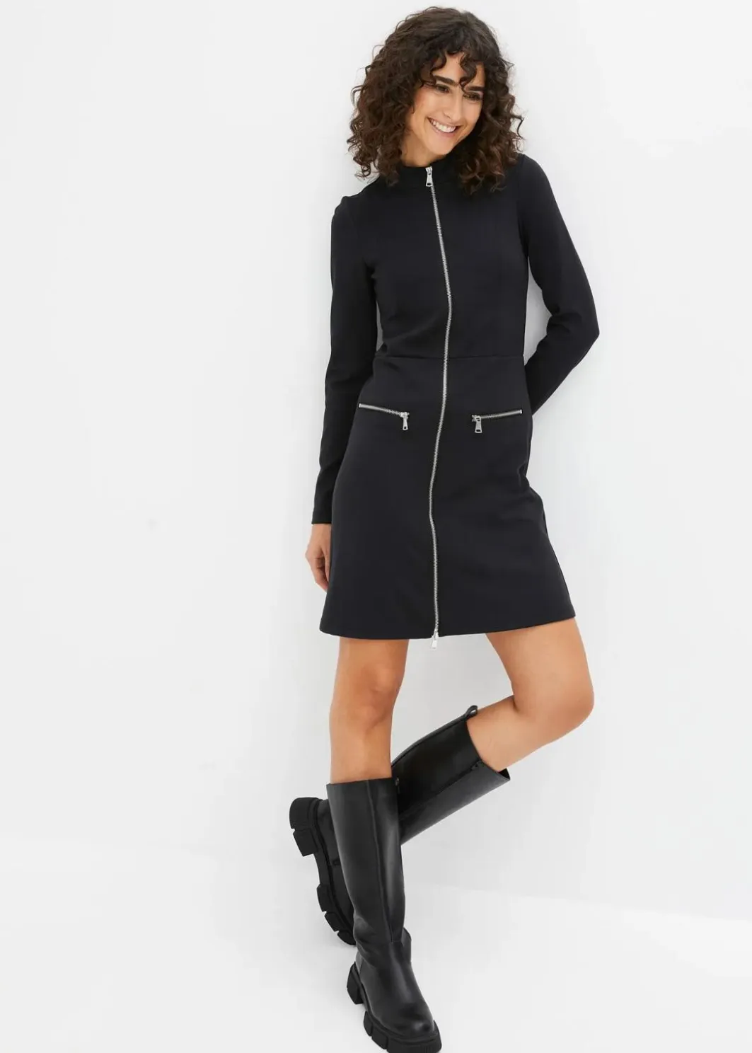 Damen bonprix Nachhaltigere Materialien|Kleider|Minikleid aus Punto di Roma mit Reißveschlussdetail