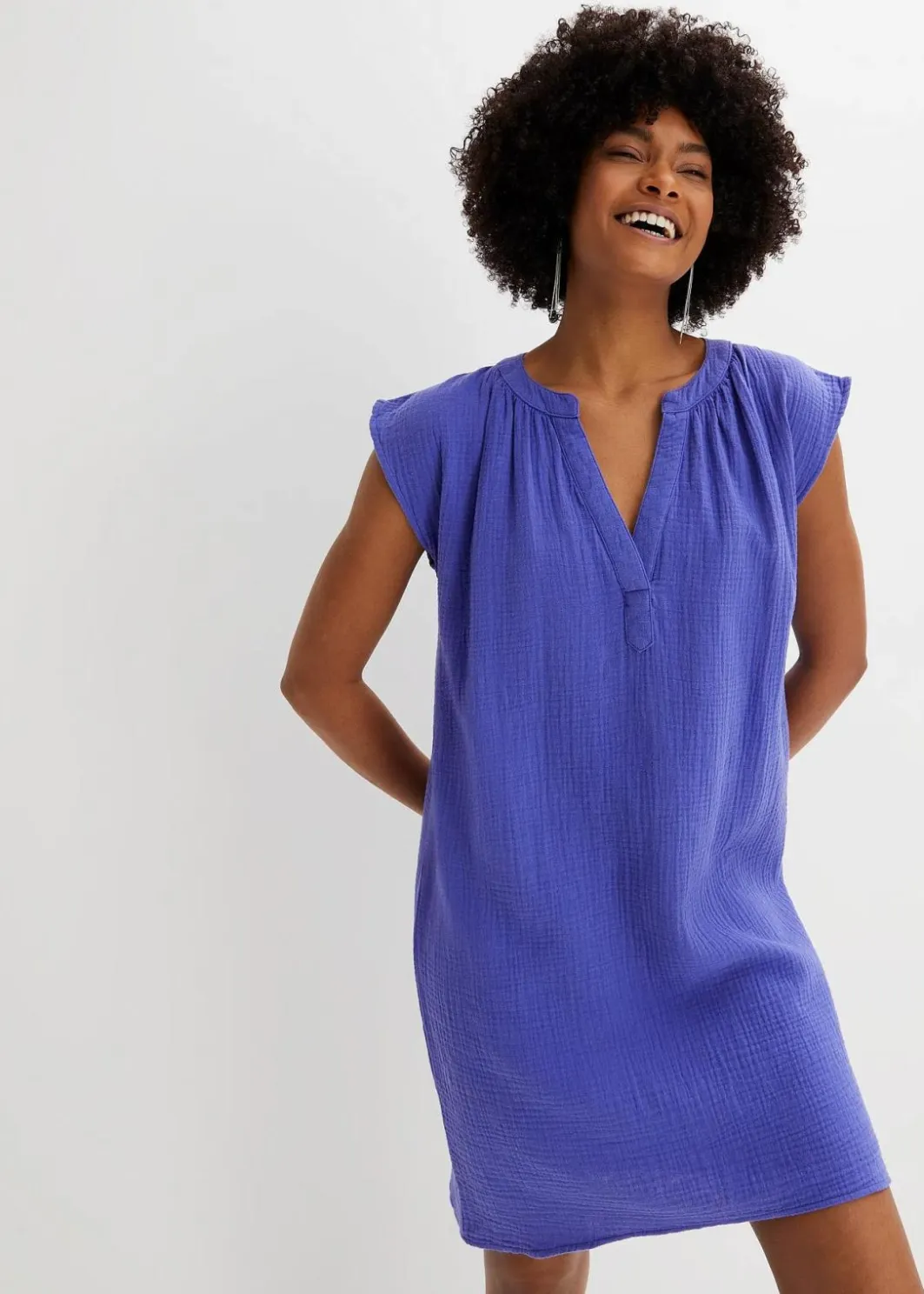Damen bonprix Kleider|Bekleidung·Pullover & Strickjacken|Minikleid aus reiner Baumwolle