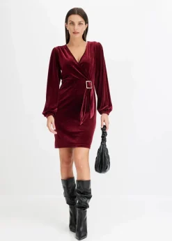 Damen bonprix Bekleidung·Pullover & Strickjacken|Kleider|Minikleid aus softem Samt im Wickeloptik