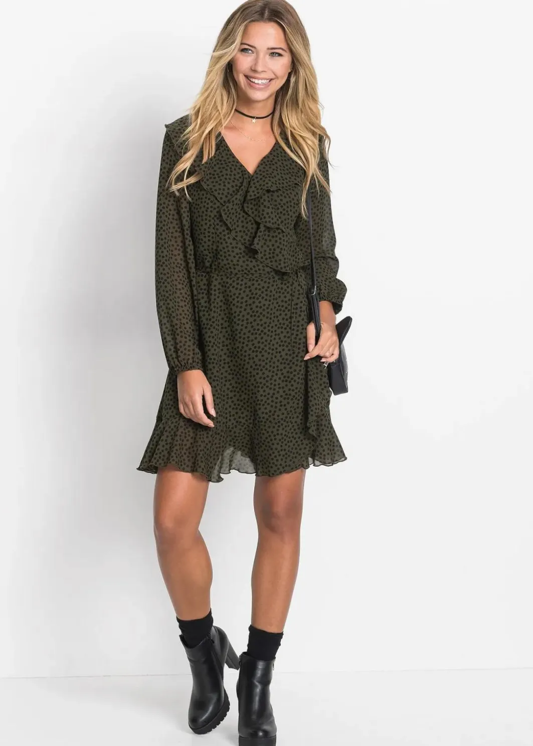 Damen bonprix Bekleidung·Pullover & Strickjacken|Kleider|Minikleid in Wickeloptik
