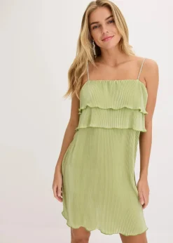 Damen bonprix Kleider|Minikleid mit Plissee und Strass-Trägern